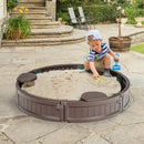 Sandbox with Built-in Corner Seat and Cover-Brown by LJGDeals