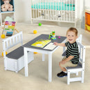4 Pieces Kids Wooden Activity Table and Chairs Set with Storage Bench and Study Desk by LJGDeals