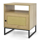 Wooden Side End Table with Cabinet and Rattan Decorated Door-Natural by LJGDeals