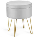 Round Velvet Storage Ottoman Footrest Stool Vanity Chair with Metal Legs by LJGDeals