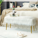 Upholstered Faux Fur Vanity Stool with Golden Legs for Makeup Room by LJGDeals