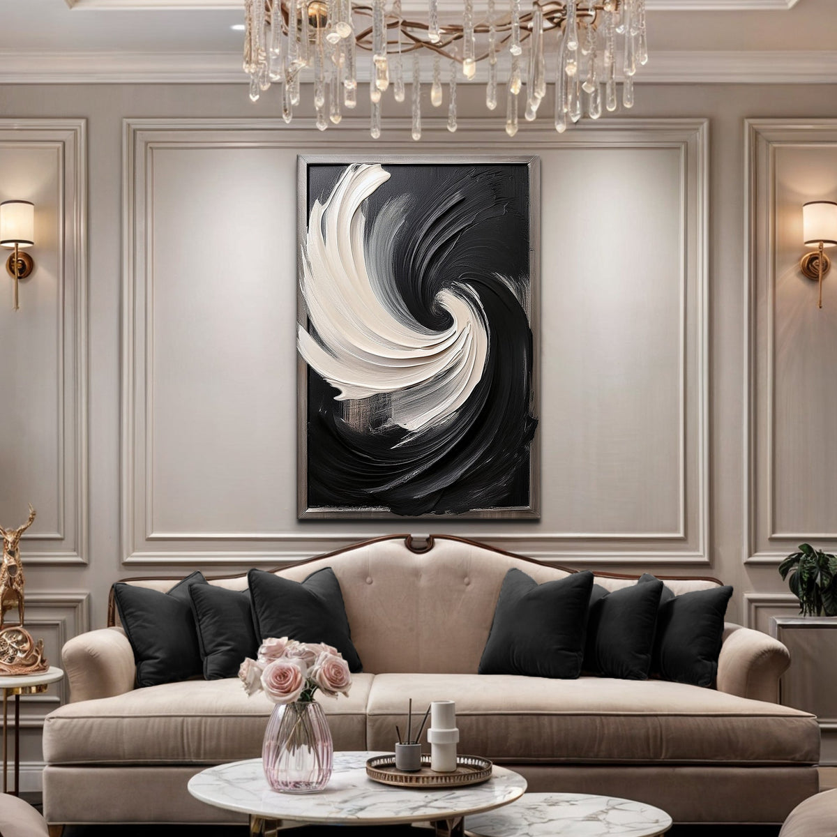 Black and White Vortex Abstract Wall Art, photo 4 of 10