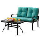 2 Pieces Patio Loveseat Bench Table Furniture Set with Cushioned Chair-Blue