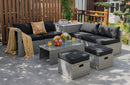 8 Pieces Patio Rattan Furniture Set with Storage Waterproof Cover and Cushion-Black