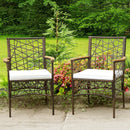 2 Pieces PE Wicker Patio Bistro Dining Chairs with Acacia Wood Armrests and Cushions by DirectDeals
