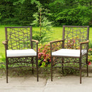 2 Pieces PE Wicker Patio Bistro Dining Chairs with Acacia Wood Armrests and Cushions by LJGDeals