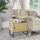 Wooden Side End Table with Cabinet and Rattan Decorated Door-Natural by LJGDeals