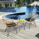 3 Pieces Rattan Furniture Set with Cushioned Chair Table by LJGDeals