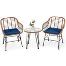3 Pieces Patio Rattan Bistro Set with Cushion by LJGDeals