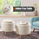 Round Fabric Storage Ottoman with Tray and Non-Slip Pads for Bedroom by LJGDeals