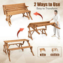 2-in-1 Transforming Interchangeable Wooden Picnic Table Bench with Umbrella Hole-Dark Brown by LJGDeals