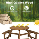6-person Round Wooden Picnic Table with Umbrella Hole and 3 Built-in Benches-Dark Brown by LJGDeals