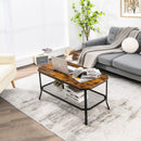2-Tier Industrial Coffee Table with Open Mesh Storage Shelf for Living Room-Rustic Brown by LJGDeals
