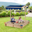 Kids Wooden Sandbox with Height Adjustable and Rotatable Canopy Outdoor Playset by LJGDeals