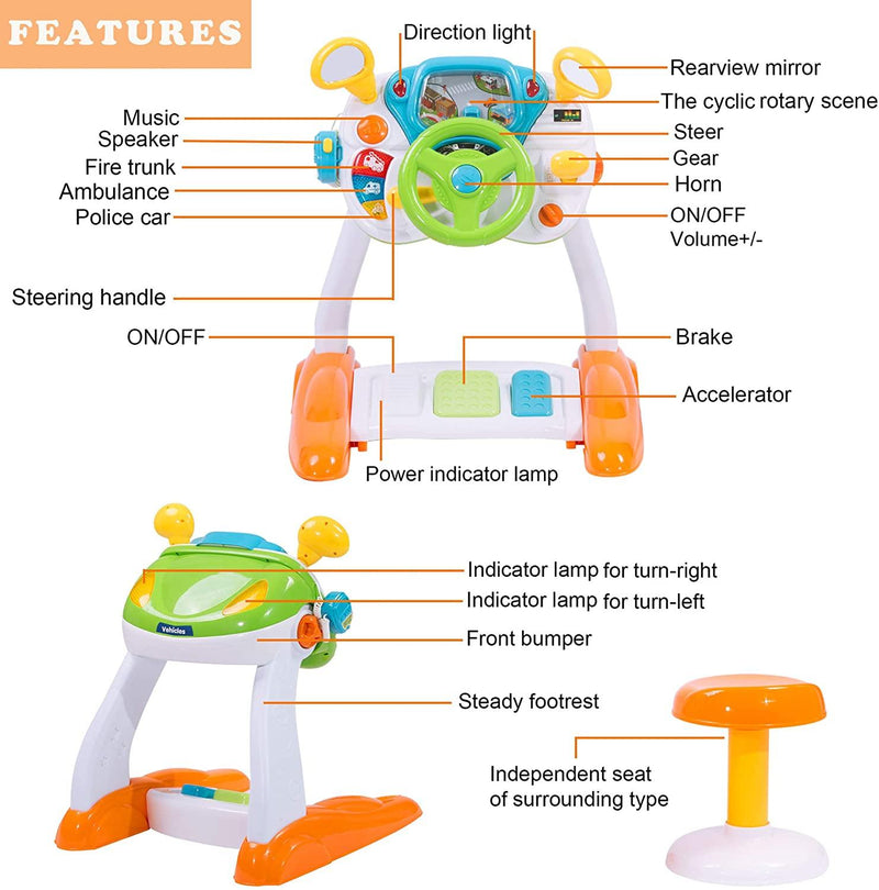 Kids Driving Simulate Ride on Toy Pretend Play Steering Wheel Toy for Toddlers