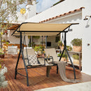 2-Seat Outdoor Cushioned Porch Swing with Adjustable Canopy and Tempered Glass Table-Beige by DirectDeals