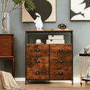2-Tier Storage Chest with Wooden Top and 6 Fabric Drawers-Rustic Brown by LJGDeals