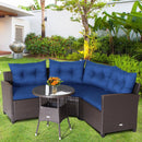 4 Pieces Patio Rattan Furniture Set Cushioned Sofa Glass Table by LJGDeals