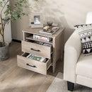 Modern Wood Grain Nightstand with Cable Hole and Open Compartment by LJGDeals