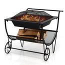 Outdoor Wood Burning Fire Pit with Log Storage Rack and Wheels by LJGDeals