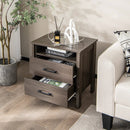 Modern Wood Grain Nightstand with Cable Hole and Open Compartment by LJGDeals