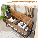 Industrial Shoe Bench with Storage Space and Metal Handrail-Rustic Brown by LJGDeals