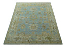 Light Blue, Beige and Ivory Hand knotted 8x10 Traditional Oriental Oushak wool rug by The Rug Decor