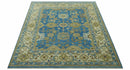 Antique design 8x10 Blue and Olive Traditional Oriental Oushak wool area rug by The Rug Decor