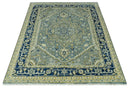 Antique design Gray, Olive and Blue Traditional Hand Knotted Custom Made wool Rug