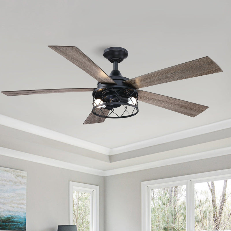 52" Windmill Industrial Downrod Mount Reversible Ceiling Fan with Lighting and Remote Control