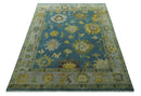 Blue, Silver and Olive 8x10 Hand knotted Traditional Oushak wool area rug by The Rug Decor