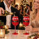 Ho Ho Ho Santa's Christmas Stemmed Wine & Water Glasses - Set of 2