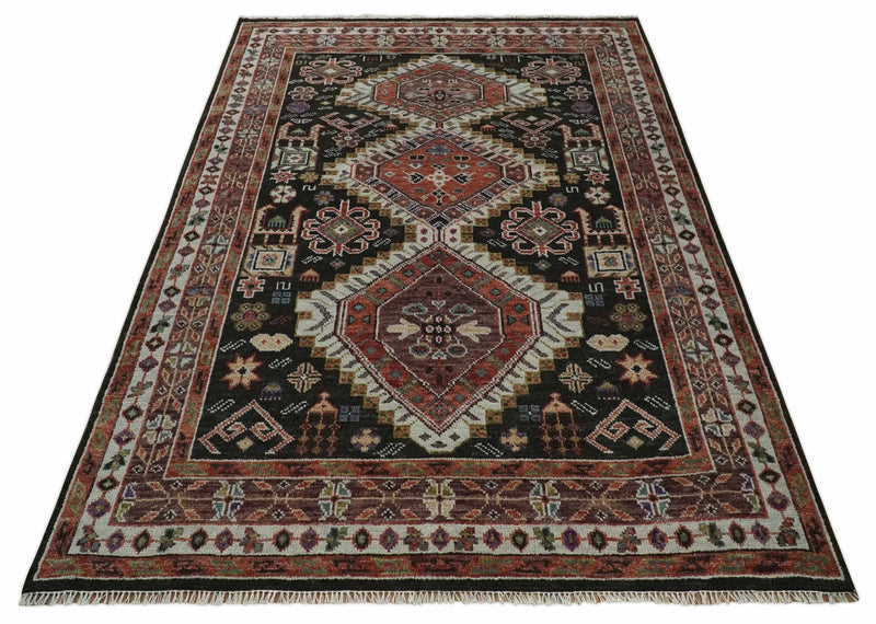 Hand Knotted Rust, Ivory and Black Traditional Antique Multi Size Wool Area Rug