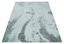 8x10 Silver, Ivory and Charcoal Modern Abstract Hand Loomed Art Silk Area Rug by The Rug Decor
