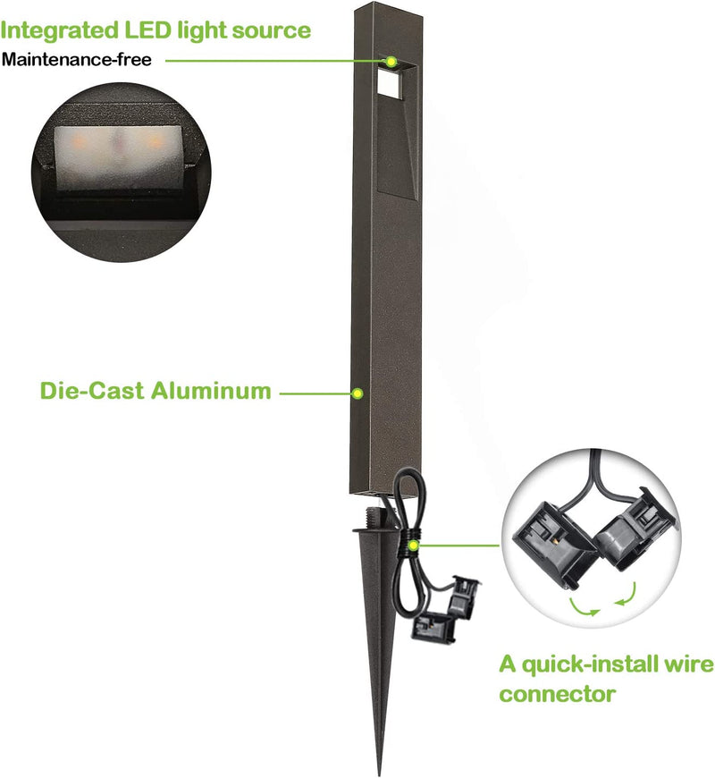 2W 48LM Landscape Pathway Light, Matte Black Integrated LED Walkway Light, Die-Cast Aluminum, ETL Listed (4-PACK)