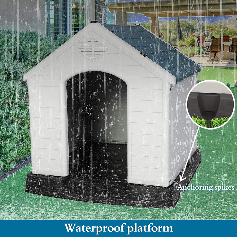 Dog House Outdoor Plastic 39" Height Weatherproof Kennel House with Elevated Floor, Large