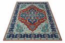 Custom Made Rust, Blue and Silver hand knotted Traditional Heriz wool area rug