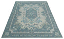 French Design Aubusson 8x10 Ivory and Blue Hand Tufted Wool Area Rug by The Rug Decor