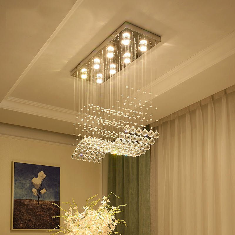 Luxury Rectangle LED Crystal Lamp for Dining Room, Living Room