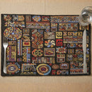 DaDa Bedding Set of 4-Pieces Ethnic Ornaments Geometric Black Tapestry Dining Placemats 13” x 19” (18118)