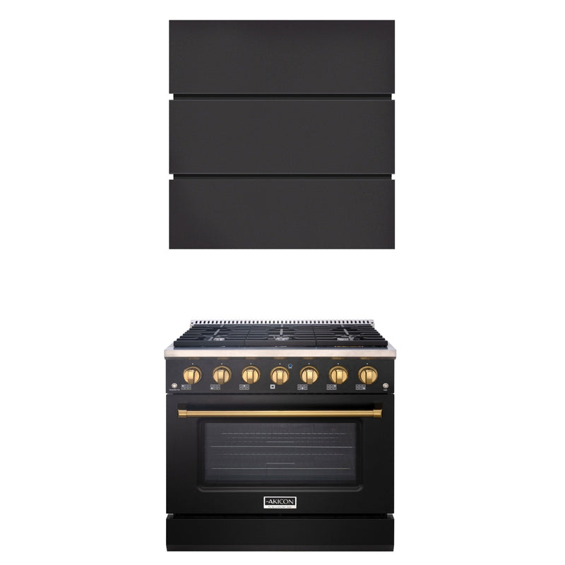 Akicon 36" Stainless Steel Range Hood with 600 CFM Insert & 6-Burner Gas Range Combo – Powerful Ventilation, Convection Oven, Multiple Finishes