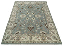 8x10 Hand Knotted Silver and Beige Traditional Persian Oushak Wool Rug | TRDCP760810