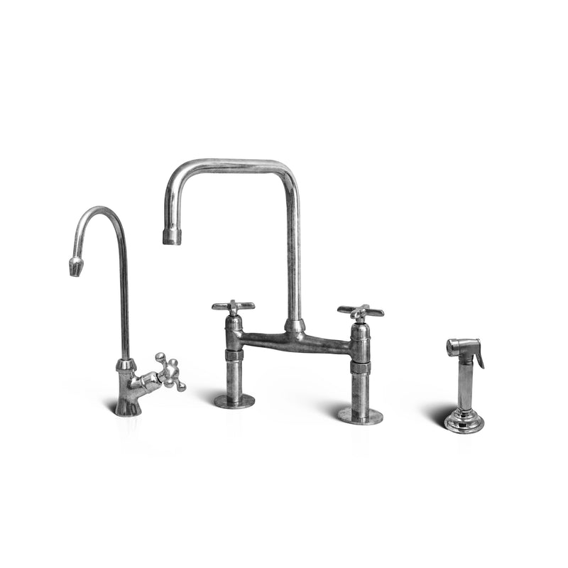 Unlacquered Bridge faucet	- Unlacquered Brass Kitchen Faucet - 8" Bridge Faucet With Sprayer and Cold Water Dispenser