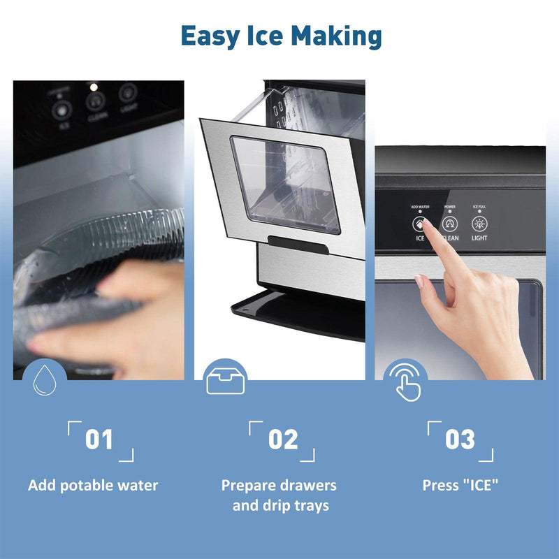 Countertop Nugget Ice Maker Machine 55lbs/24H with Self-Cleaning Function,  Ice Scoop and Drip Tray