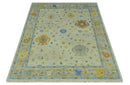 Beige and Blue Hand Knotted 8x10 Traditional Floral wool area rug by The Rug Decor