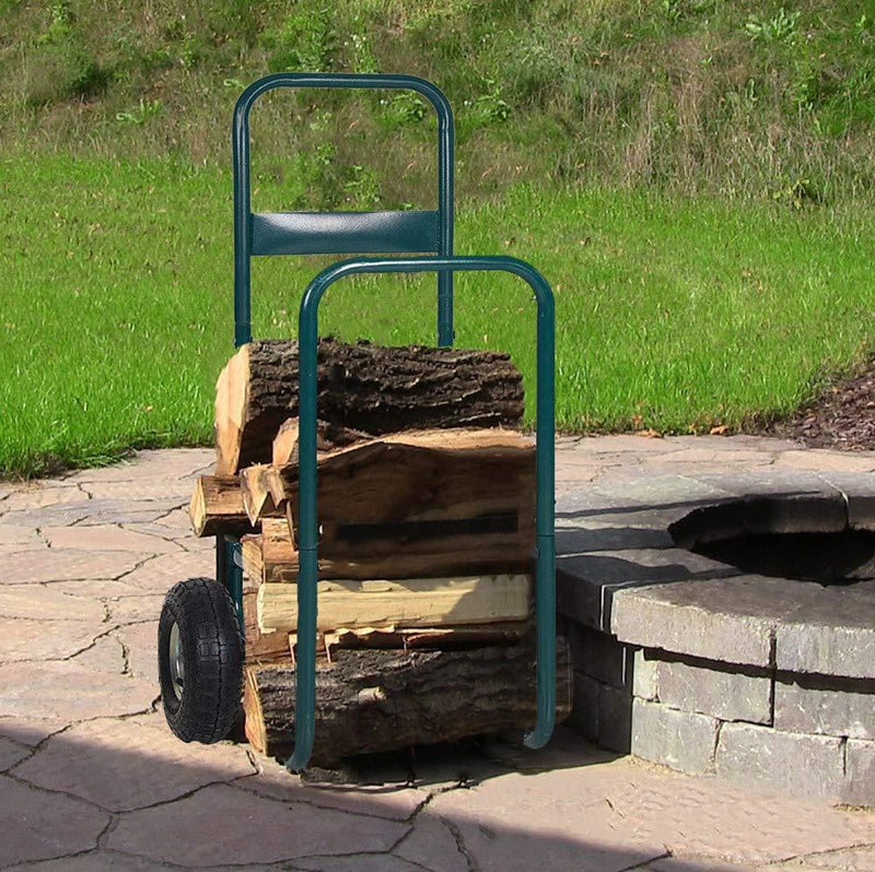 Rolling Wheeled Firewood Log Cart Portable Log Rack with Wheels for Backyard