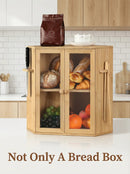 Bamboo Bread Box with Clear Doors – 2-Tier Kitchen Countertop Organizer by 2Dropme
