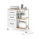 3 Drawer Mobile File Cabinet with Charging Station Rolling Printer Stand with Open Storage Shelves by LJGDeals