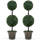 3 FT Artificial Boxwood Topiary Tree Double Ball Shrubs Set of 2 by DirectDeals