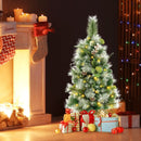 3 FT Pre-Lit Artificial Mini Christmas Tree with 98 Flocked PVC and Pine Needles by LJGDeals